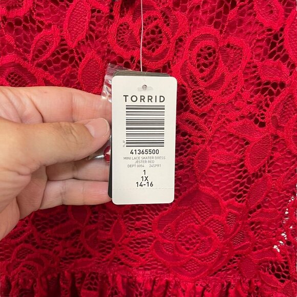 Torrid Mini Lace Skater Dress Stretchy Size 1X 14/16 NEW Jester Red - Picture 4 of 6